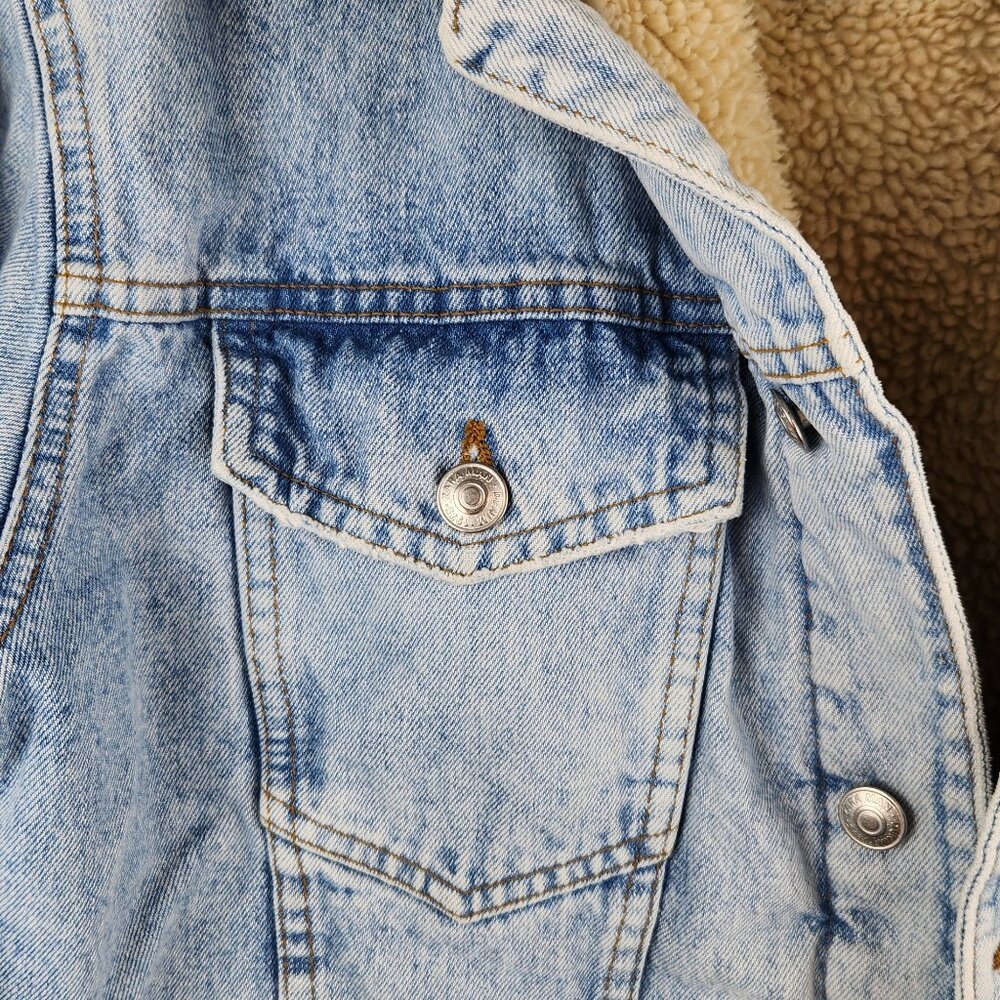 Zara Men's Faux Sherpa Lined Denim Jean Jacket sz L - Picture 4 of 13